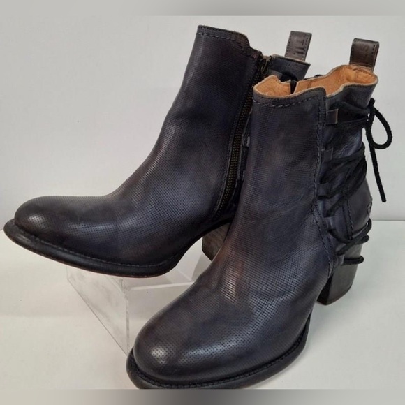 Bed Stu Blaire Charcoal Leather Ankle Boots with Lace Detail Size 9.5